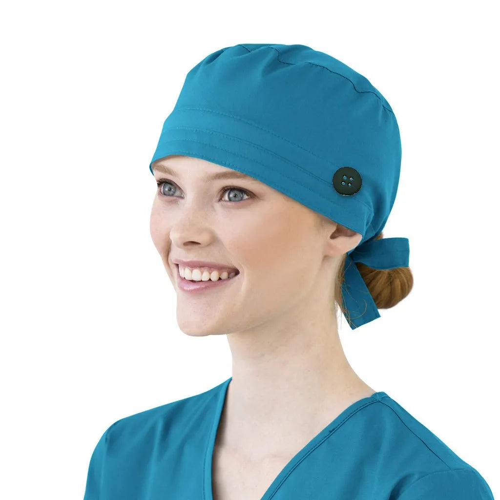 Solid Color Scrubs Caps With Button Pet Grooming Agency Work Scrubs Beauty Work Hats Lab Nursing Scrubs Cap Gorro Enfermera