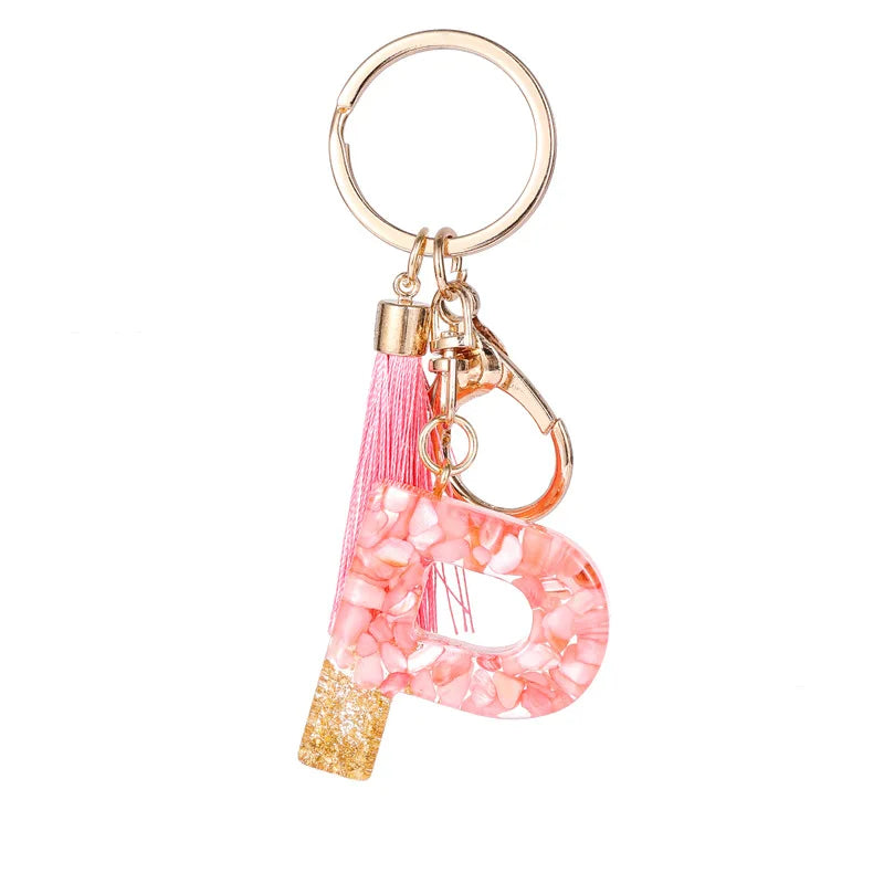 Pink Gold Color Initial Letter A-Z Resin Key Ring Cup Key Chains DIY Jewelry Gifts