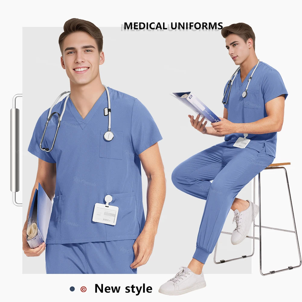 Medical Nurse Uniforms Vet Beauty Workwear Pockets Clinical Scrub Top Pant Doctor Nursing Suit Surgical Uniform Unisex Scrub Set