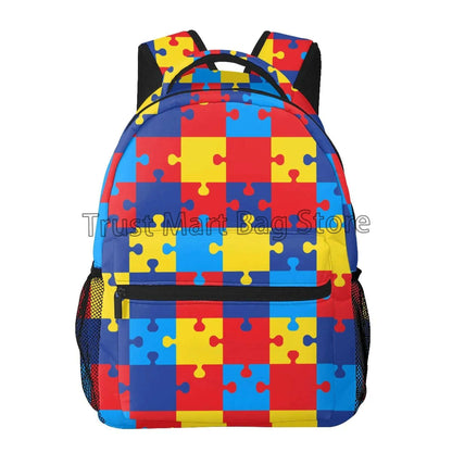 Autism Awareness Colorful Puzzle Piece Laptop Backpacks Casual Travel School Bookbag Cute Toddler Backpack for Boys Girls Adults