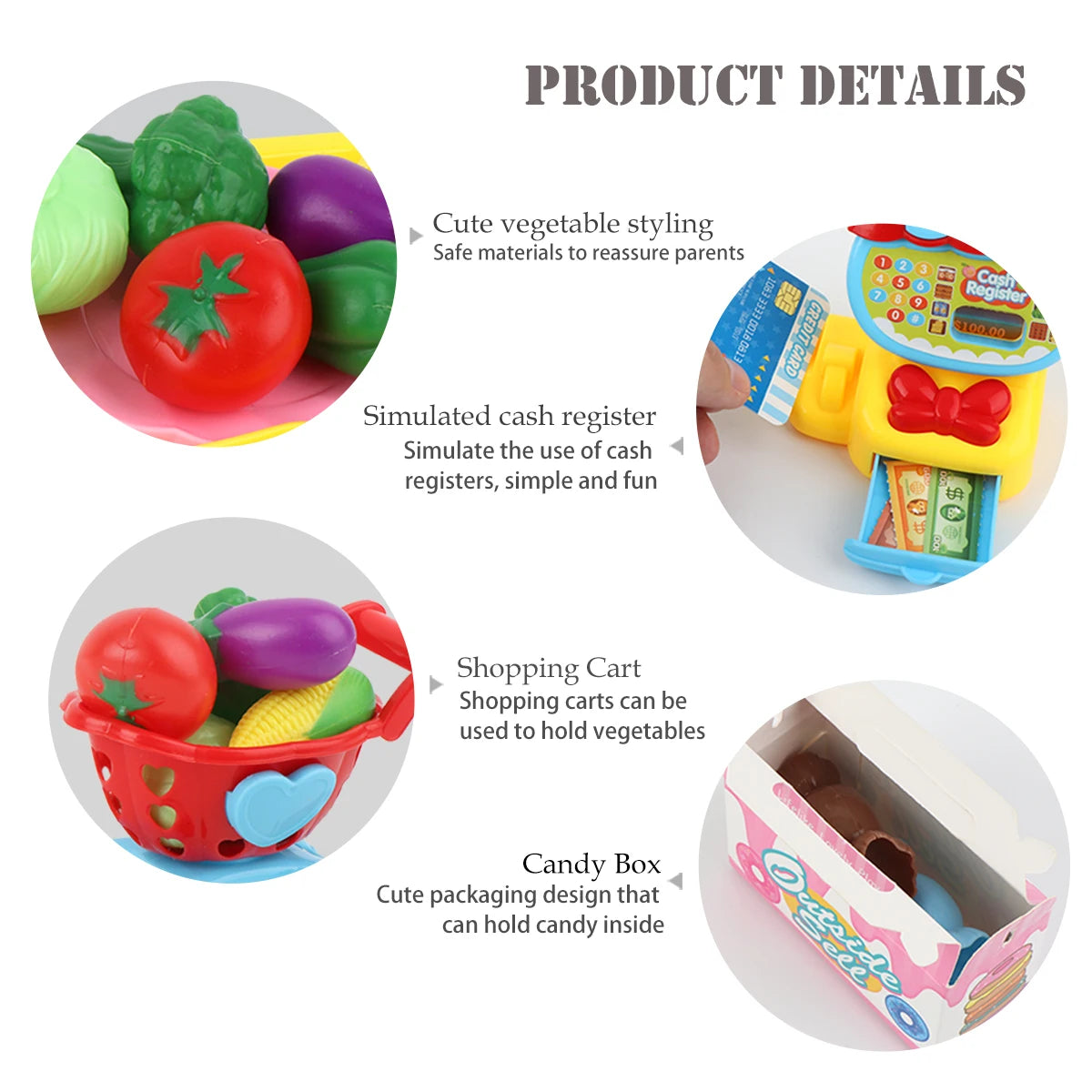 Cash Register Toys Play Calculator Cash, Play Money Ice Cream Vegetables Electronic Calculator Realistic for 3+ Years Old Child