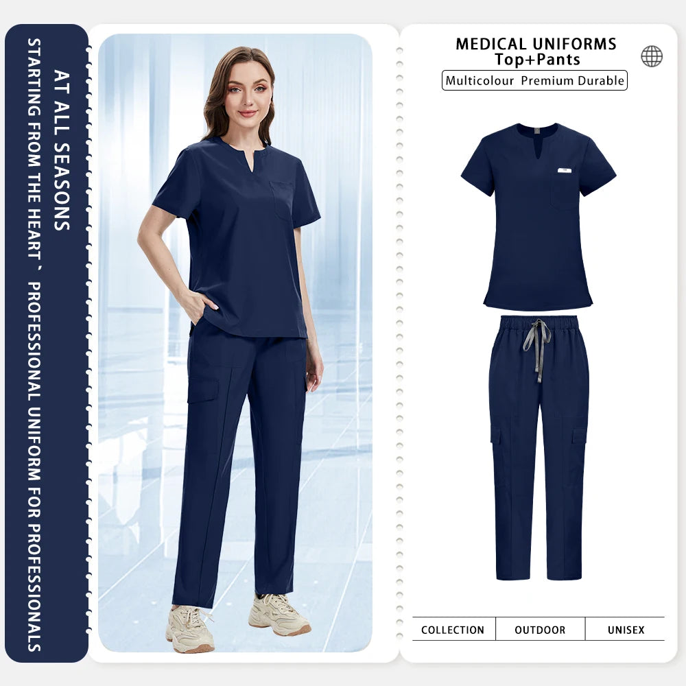 Medical Scrub Set Women Uniform New Doctor Nurse Surgical Uniform Durable Dental Pediatric Quick-Dry Healthcare Service Workwear