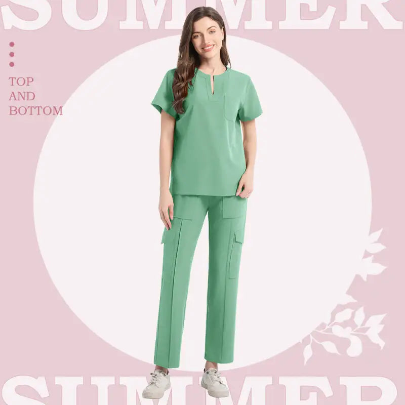 2 Pcs Medical Scrubs Uniform for Women Nurse Scrub Set with Pocket Nursing Operating Room Clothes