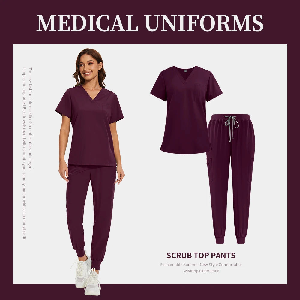 Women Men Unisex Scrub Set Medical Nursing Scrub Surgical Uniforms Beauty Salon Work Wear Clinical Scrubs Tops Pants Doctor Suit