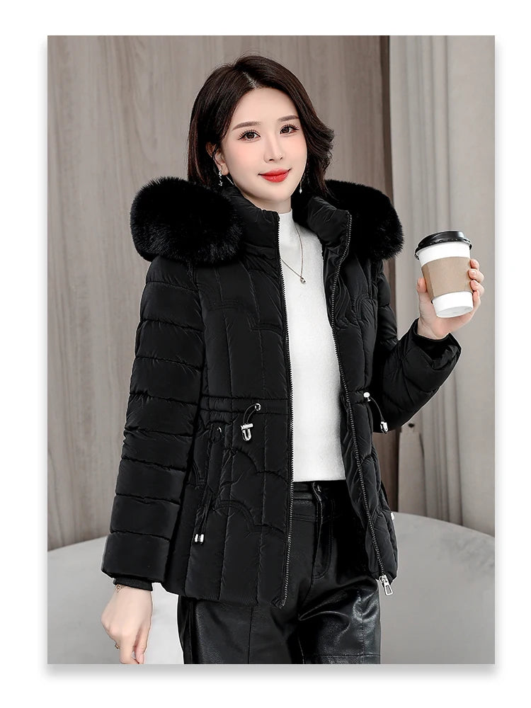 Winter  New Down Jacket Women Parkas Fashion High-Quality Warm Cotton Padded Coat Ladies Short Overcoat Hooded Overwear Tops
