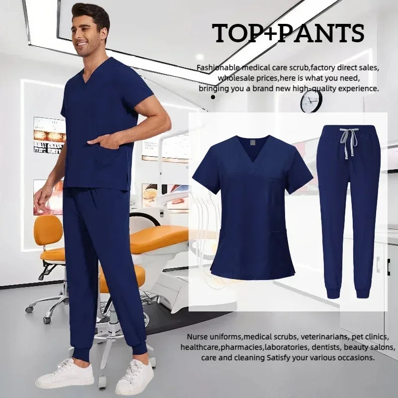Medical Scrub Nursing Surgical Gown High Quality Elastic Scrub Healthcare Pharmacy Solid Color Uniform Wholesale Workwear Unisex