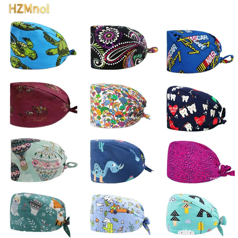 Nurse Scrubs Cap Adjustable Scrubs Hat Unisex Cotton Pink Print Nursing Caps Accessories Medical Work Hat Pet Shop Surgicals Hat