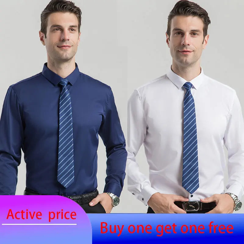 6XL 7XL 8XL Spring and Autumn Shirt Men's Long Sleeve Large Luxury Business Casual Slim Solid Color Wrinkle Free Press
