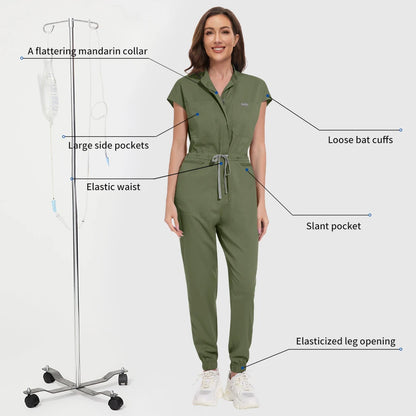 Niaahinn Zipper Neck Lab Jumpsuit Pet Grooming Nurse Uniform Onesie Short Sleeved Scrubs Workwear Health Service Nursing Clothes