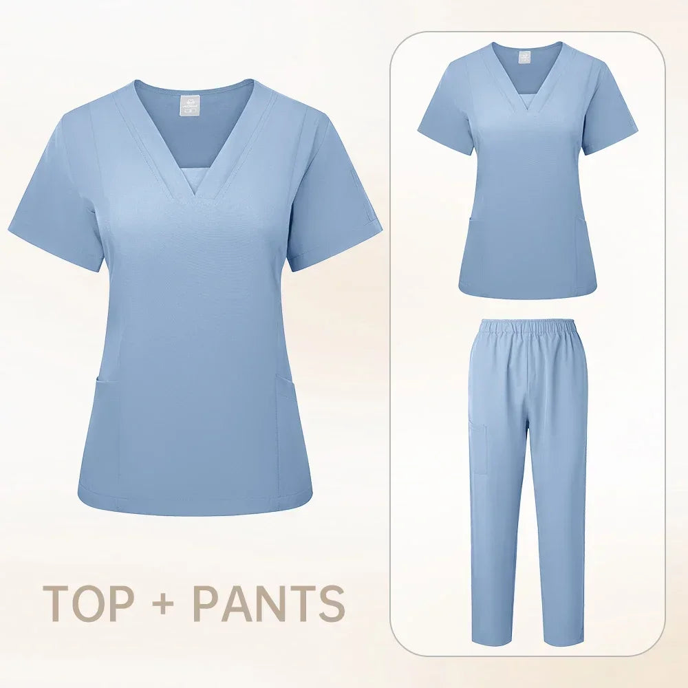 Pet Grooming Institution Scrubs Set High Quality Spa Uniforms Unisex V-Neck Work Clothes Medical Suits Clothes Scrubs Tops Pants