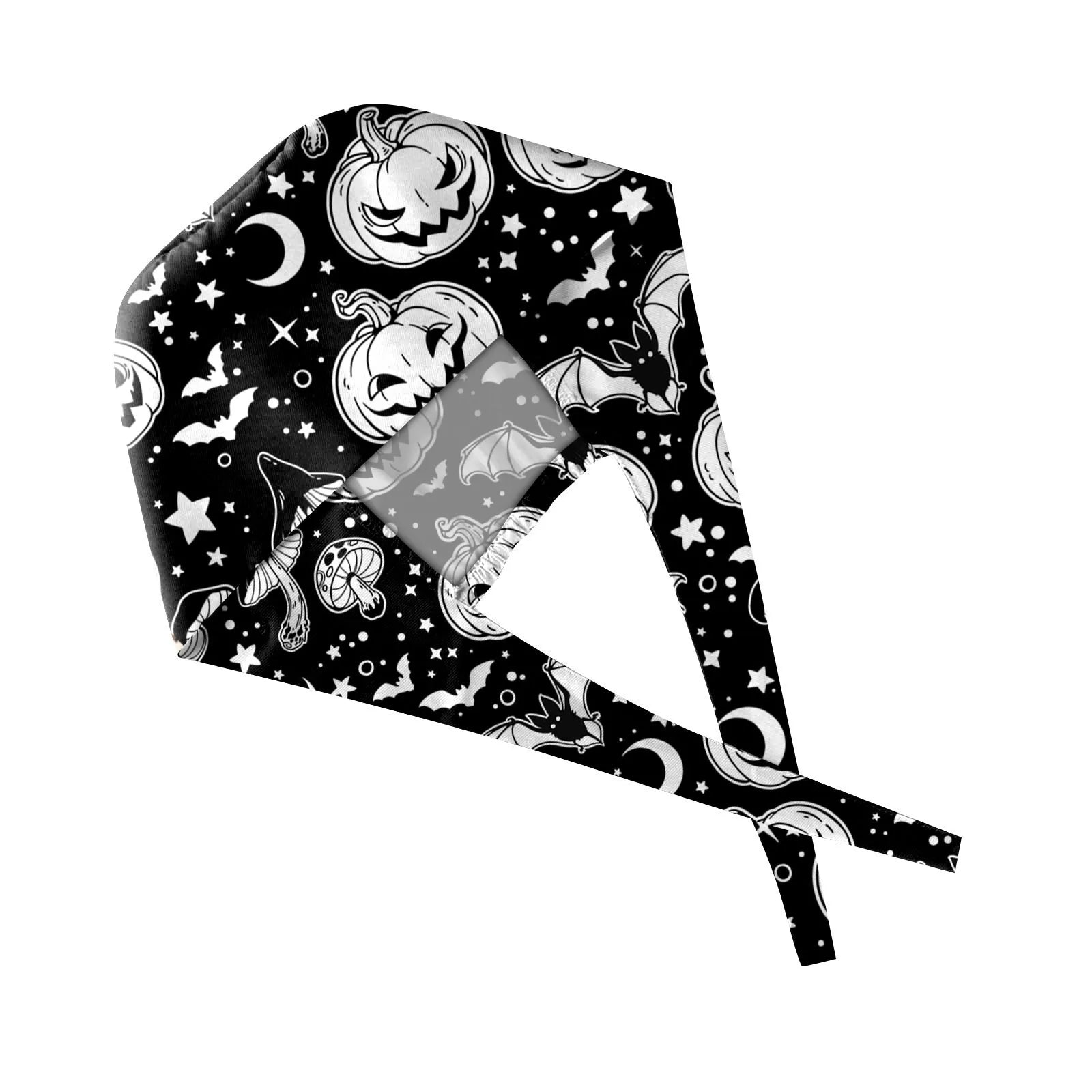 Halloween Cartoon Printing Scrubs Caps Hat Women Nurse Cap Pet Clinic Work Hat Scrub Hats Festive Accessories Nurse Hat