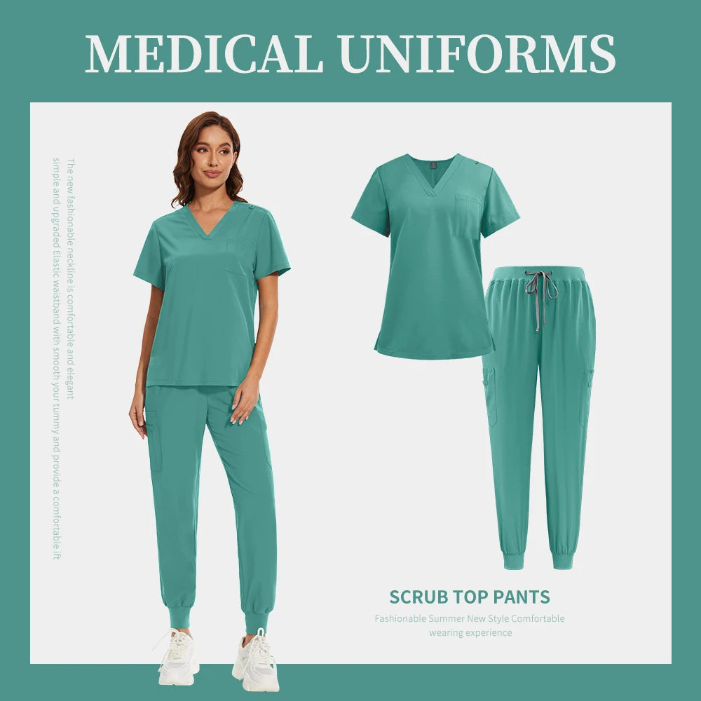 Women Men Unisex Scrub Set Medical Nursing Scrub Surgical Uniforms Beauty Salon Work Wear Clinical Scrubs Tops Pants Doctor Suit