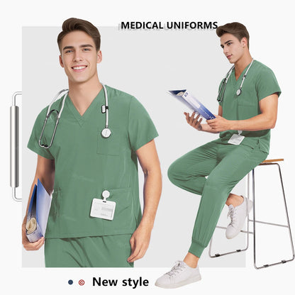 Medical Nurse Uniforms Vet Beauty Workwear Pockets Clinical Scrub Top Pant Doctor Nursing Suit Surgical Uniform Unisex Scrub Set