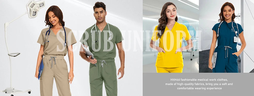 Nursing Elastic Scrubs Anti-Wrinkle Surgical Uniforms Woman Breathable Short Sleeved Top and Pants Sets Nurse Uniform Scrub Suit