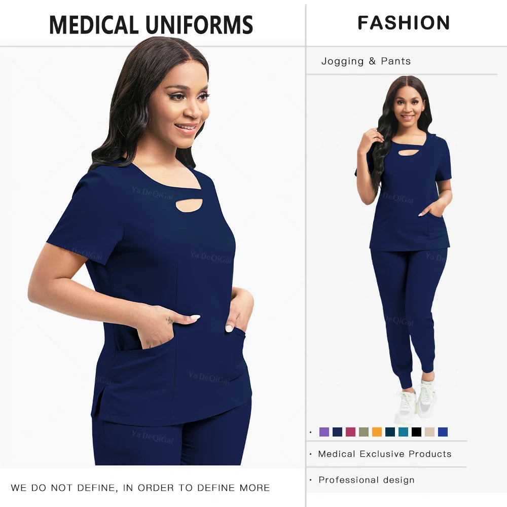 Beauty Workwear Women Medical Nurses Uniform Surgical Scrubs Set Spa Top Pants Clinic Carer Clothes Nursing Uniforms Jogger Suit