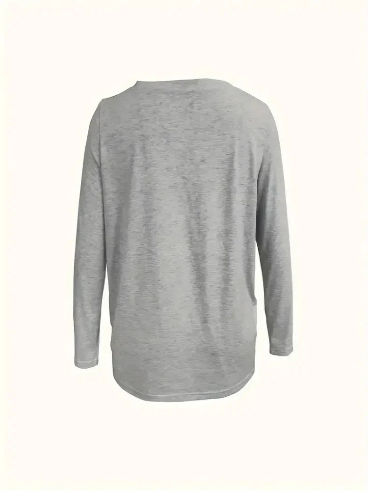 Women's Plus Size1XL-5XL Fashion V-neck Long Sleeved T-shirt Ladies Casual Simple Solid Color T-shirt