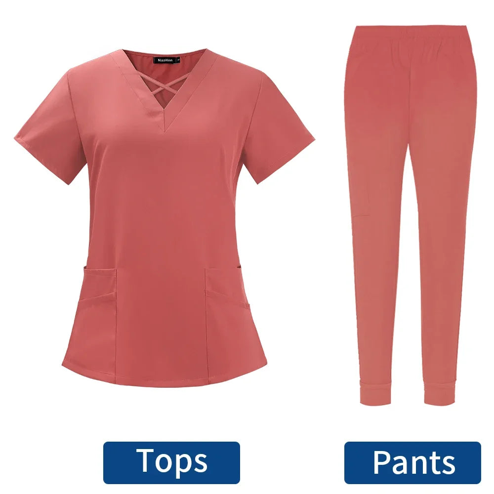 Clearance Scrubs Nursing Uniforms for Women Men Anesthetist Set Tops and Jogger Pants Thin Fabric Operating Room Doctor Workwear