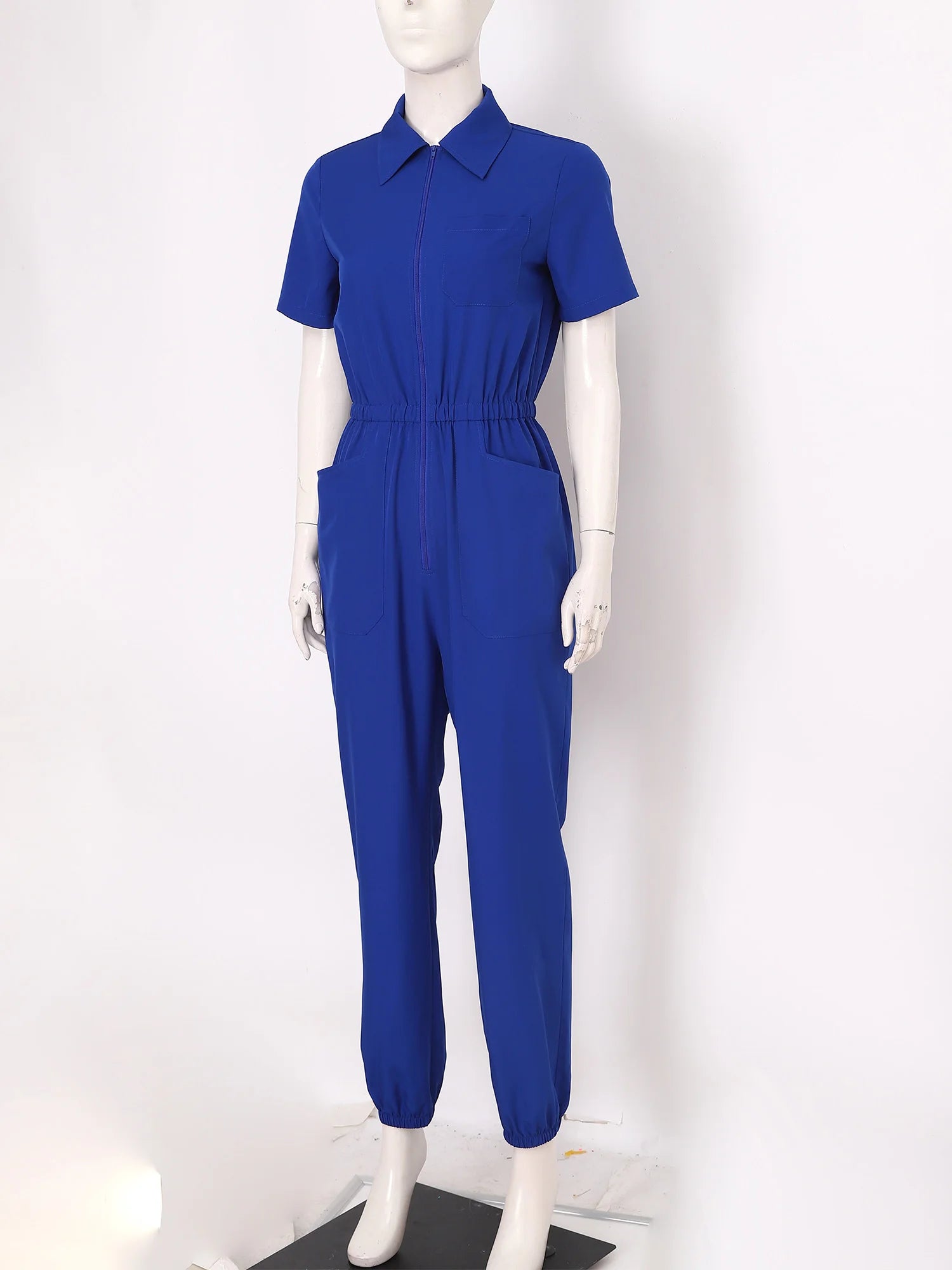 Womens Short Sleeve Scrubs Jumpsuit Front Zipper Elastic Waist Jogger Pants Rompers Nurse Doctor Workwear for Caring Nursing