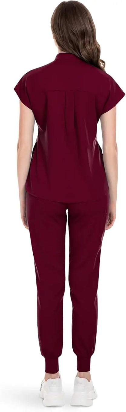 niaahinn Scrubs Set for Women Nurse Uniform Jogger Suit Stretch Top & Pants with Multi Pocket for Nurse Esthetician Workwear