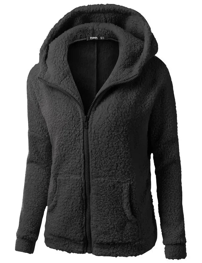 Autumn Winter Warm Jacket Women Hoodie Hooded Casual Female Hoodies Sweatershirt Zipper Coat Solid Soft Fleece Women Coat
