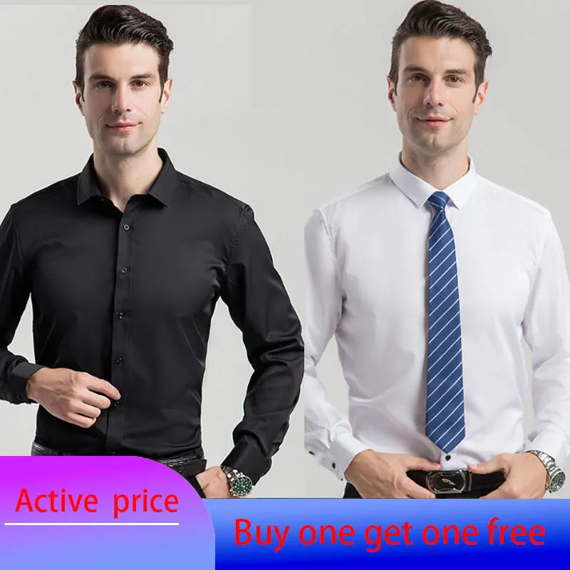 6XL 7XL 8XL Spring and Autumn Shirt Men's Long Sleeve Large Luxury Business Casual Slim Solid Color Wrinkle Free Press