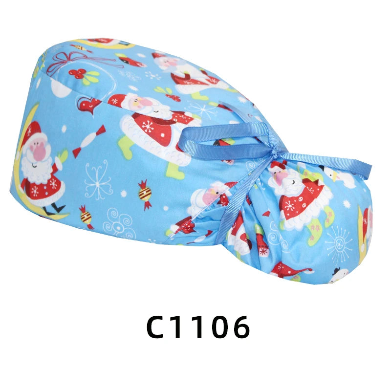 Christmas Snowman Scrub Caps for Long Hair Cotton Surgical Hats Dental Nursing Caps Women Men Hospital Clinic Medical Caps C1093