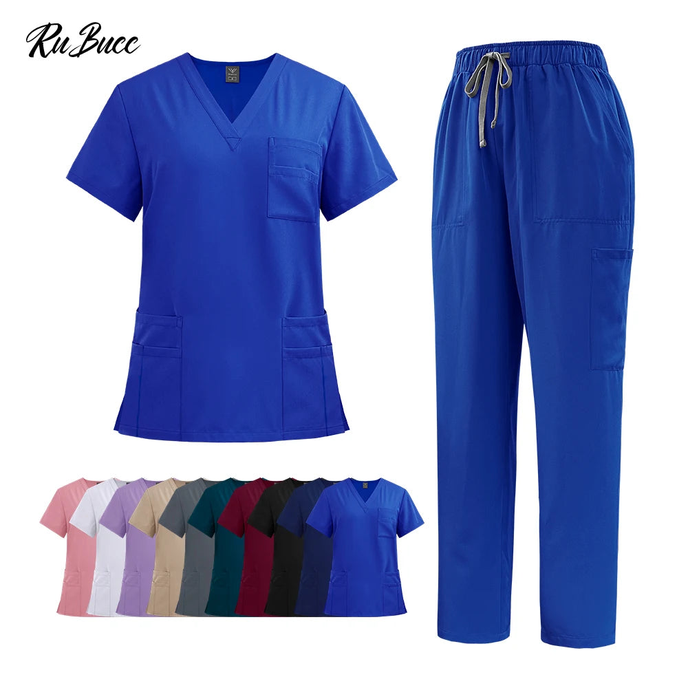 Nursing Operating Room Clothes Medical Scrubs Uniform Women Nurse Scrub Set Pocket Top+Pants 2 Piece Suit