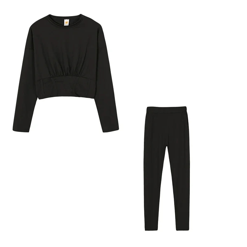 New Autumn Women's Pure Color Sports Waist Suit Fashion Casual Two-piece Set