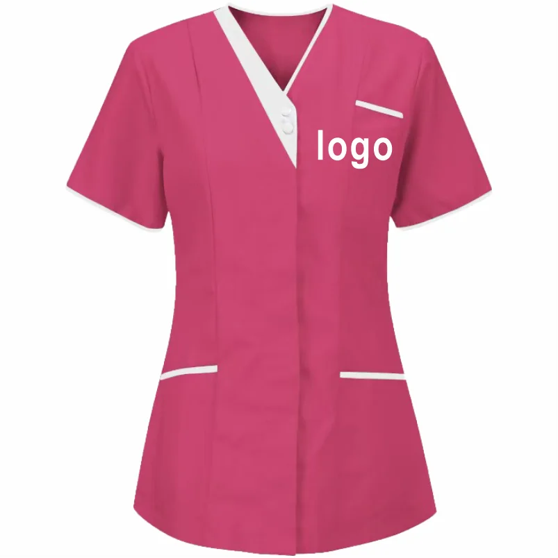 Custom Nurse UniformScrubs Tops Short Sleeve Pocket Clinic Nursing Scrub Tops Healthcare Carer Tunic Design Print Logo