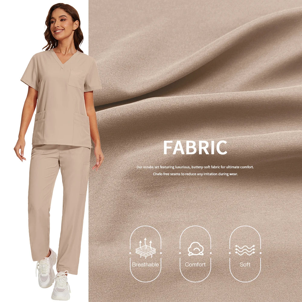 Nursing Operating Room Clothes Medical Scrubs Uniform Women Nurse Scrub Set Pocket Top+Pants 2 Piece Suit