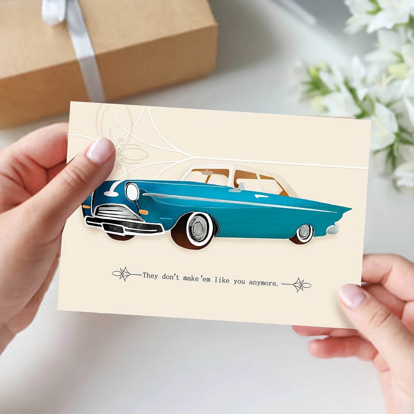 1Pcs Father's Day Card with Envelope (Vintage Classic Car, Don't Make 'Em Like You Anymore), Happy Fathers Day Card