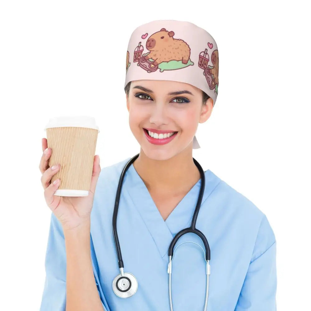 Custom Cartoon Capybara Medical Staff Scrubs Hat Women Men Comic Doctor Nursing Surgical Cap Scrub Caps