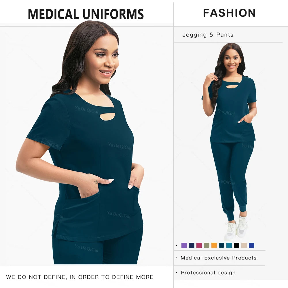 Beauty Workwear Women Medical Nurses Uniform Surgical Scrubs Set Spa Top Pants Clinic Carer Clothes Nursing Uniforms Jogger Suit
