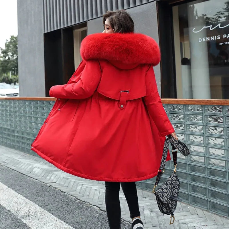 Winter Jacket 2025 New Women Parka Clothes Long Coat Wool Liner Hooded Jacket Fur Collar Thick Warm Snow Wear Padded Parka 6XL