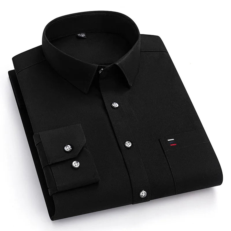 S-7XL New 100% Pure Cotton Men's Shirts Long Sleeves Solid Color Soft Regular Fit Casual Shirt Pocket Social Blouse Male Clothes