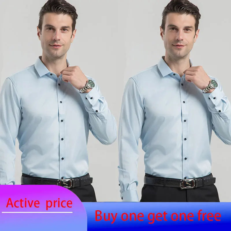6XL 7XL 8XL Spring and Autumn Shirt Men's Long Sleeve Large Luxury Business Casual Slim Solid Color Wrinkle Free Press