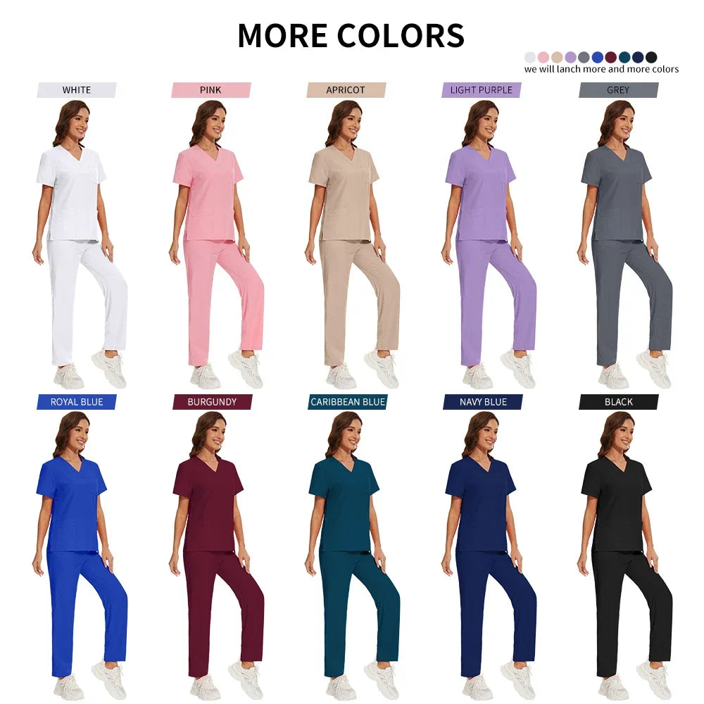Nursing Operating Room Clothes Medical Scrubs Uniform Women Nurse Scrub Set Pocket Top+Pants 2 Piece Suit