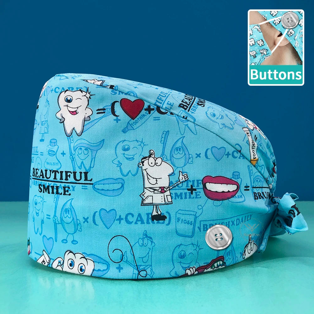 Pill Capsule Pattern Pink Scrubs Cap Female Nurse Medical Clinic Accessories Women's Operating Room Hat with Buttons Cotton Hats