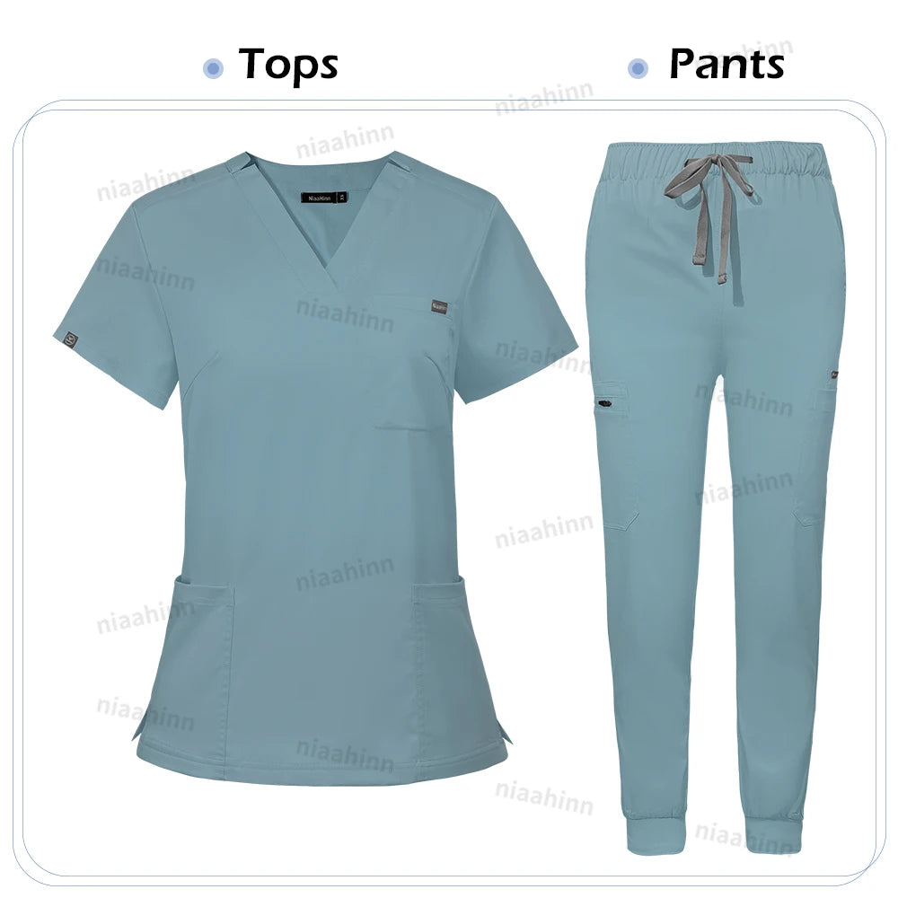Niaahinn Scrub Nursing Accessories Medical Surgical Gowns Doctor Nurse Special Scrubs Minimalist Solid Color Work Wear Women Men