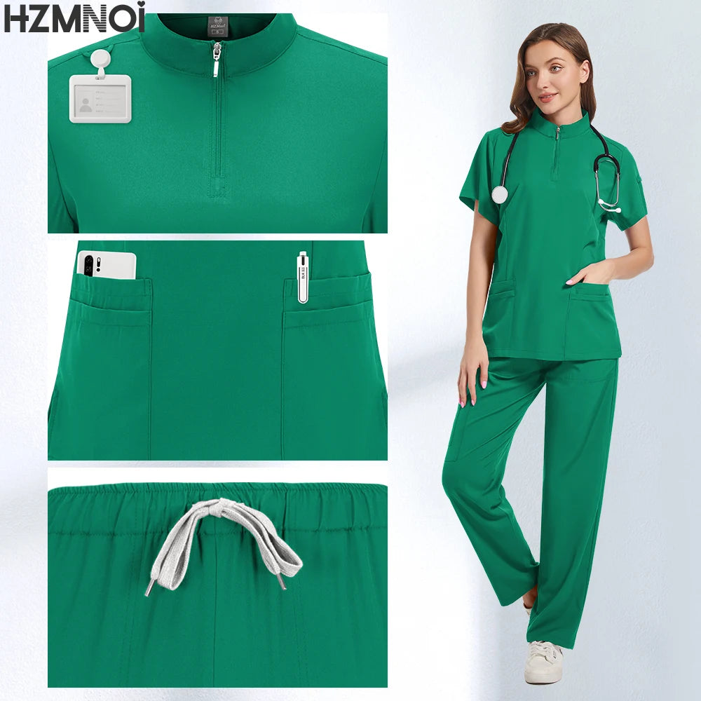 Professional Medical Scrubs for Women Doctor Nurse Uniform Clinical Surgery Outfit Lab Coat Pants Set Spa Beauty Salon Workwear