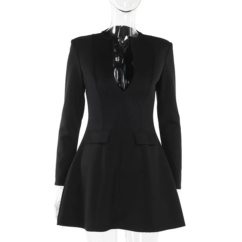 NIDANSSI White Deep V Pockets Evening Party Dress Women 2024 Robes Elegant Sexy Dress Bodycon Zipper Mini Autumn Dress Vestidos