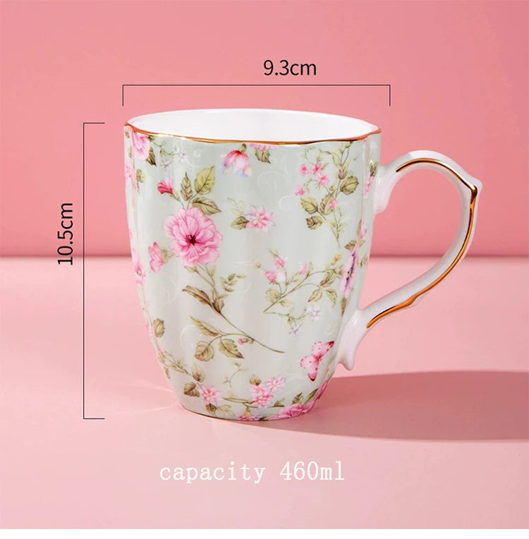460ML Pumpkin-shaped Ceramic Mug Full cup of flower pattern Coffee Cup Big capacity Breakfast Milk tea cups Gift For Kids Girls
