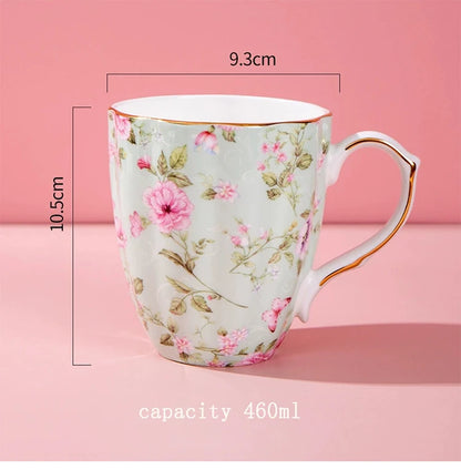 460ML Pumpkin-shaped Ceramic Mug Full cup of flower pattern Coffee Cup Big capacity Breakfast Milk tea cups Gift For Kids Girls