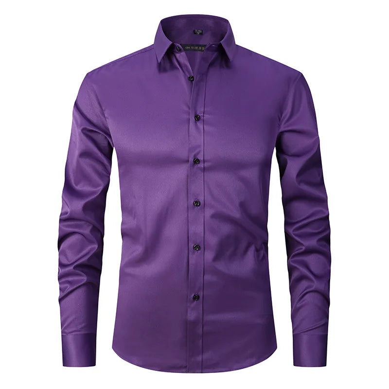 6XL 7XL 8XL Spring and Autumn Shirt Men's Long Sleeve Large Luxury Business Casual Slim Solid Color Wrinkle Free Press