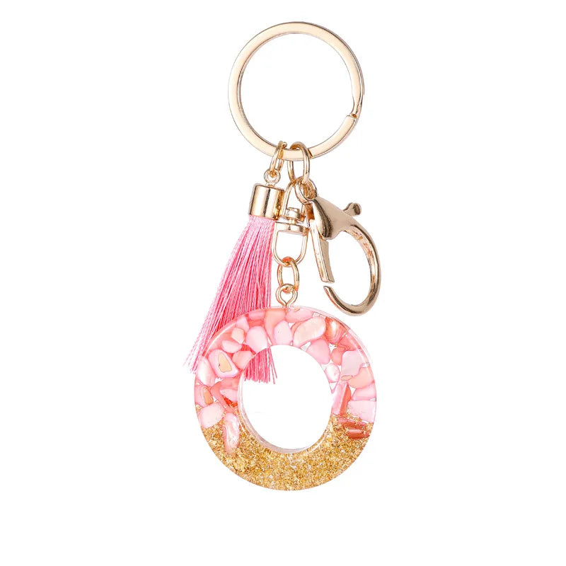 Pink Gold Color Initial Letter A-Z Resin Key Ring Cup Key Chains DIY Jewelry Gifts