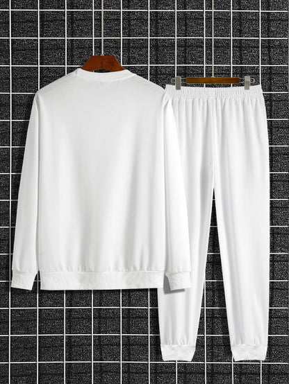 Men's Autumn and Winter Set With Future Print Casual Long Sleeve Pants Two-pieces Suit Comfortable Sportswear Suit Crew Neck
