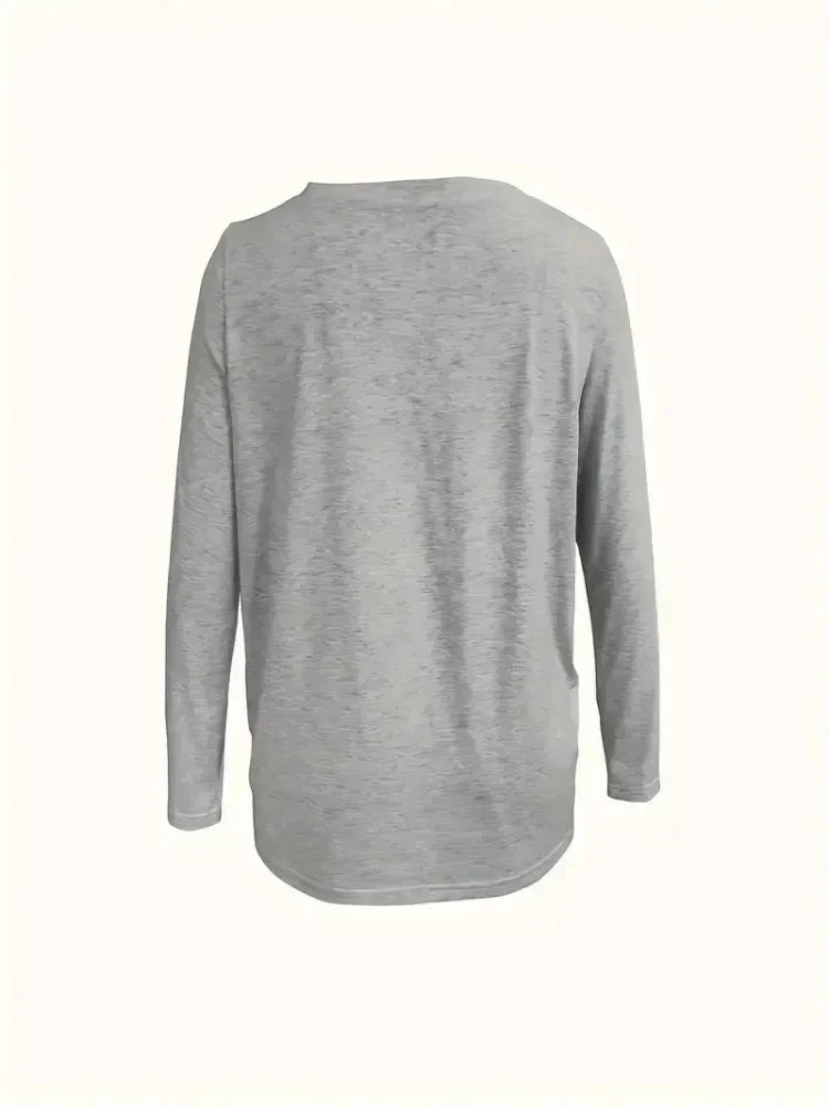 Women's Plus Size1XL-5XL Fashion V-neck Long Sleeved T-shirt Ladies Casual Simple Solid Color T-shirt