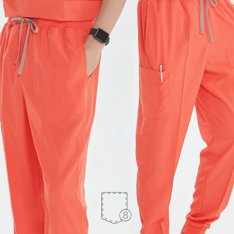 Short Sleeves Nurse Uniforms V-neck Top Jogger Pants  Women Surgical Scrubs Dentist Nursing Suit Pet Hospital Doctor Outfit S21