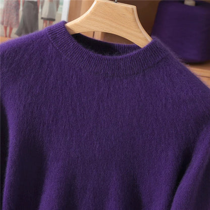 Autumn Winter Sweater Pullover Women's Clothing 100% Mink Cashmere Sweater Pullover O-Neck Basic Long Sleeve Warm Fleece Knitted