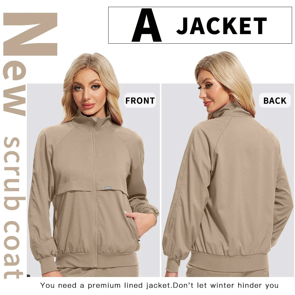 Women Men's Spring Autumn Soft Long Sleeve Jacket Medical Clinical Nurse Coats Hospital Pharmacy Work Top Pocket Dentist Outwear